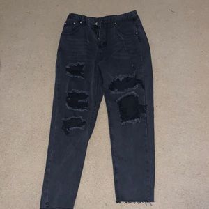 Black ripped mom jeans